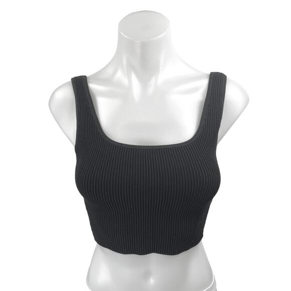 Aritzia Babaton Black Sculpt Rib Knit Sleeveless Crop Sweater Tank Top Size S - Picture 1 of 4
